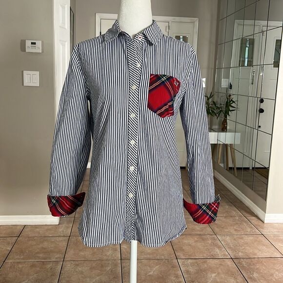 Vineyard Vines Mixed Patterns Stripes & Plaid Button Down, Size 0 - Picture 2 of 9